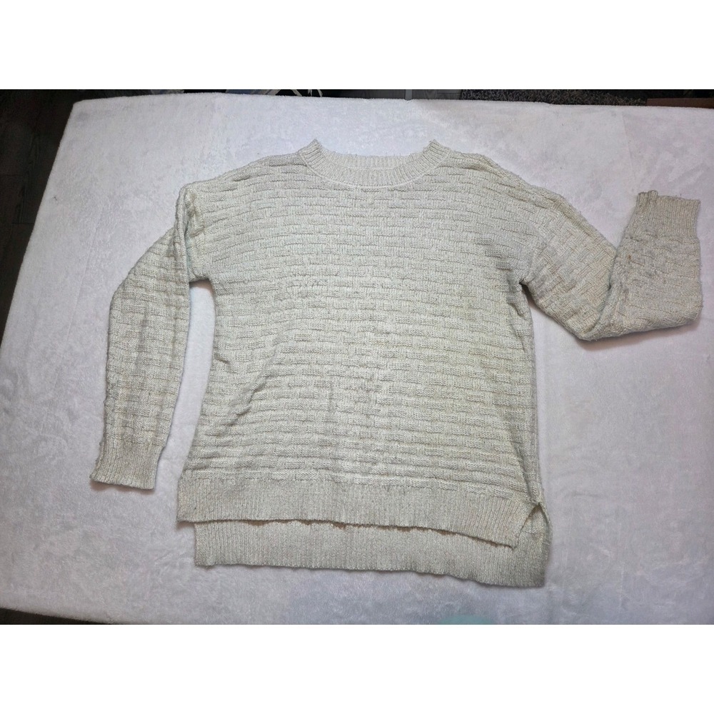 154-Maurices Women L Ivory Textured Knit Sweater Metallic Thread‎ Crew Neck
